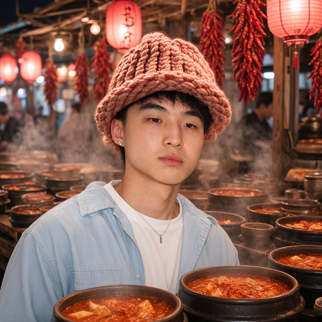 Kimchi stall with bubbling pots